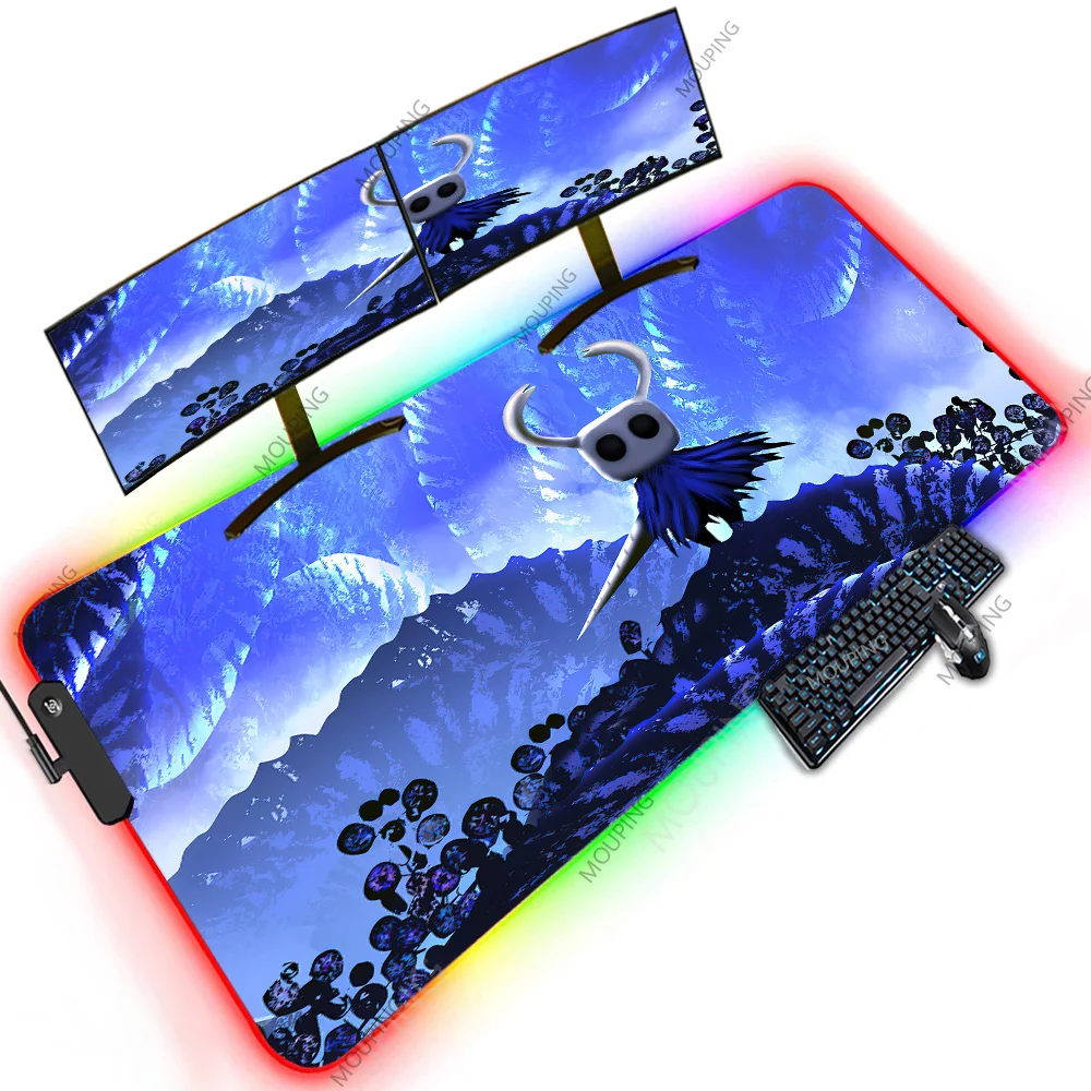 

Hollow Knight Kawaii Desk Pad Backlit Rgb Led Anime Carpet Office Accessory 1200x600 XXXXL Oversize Mouse Pad Special Design PC