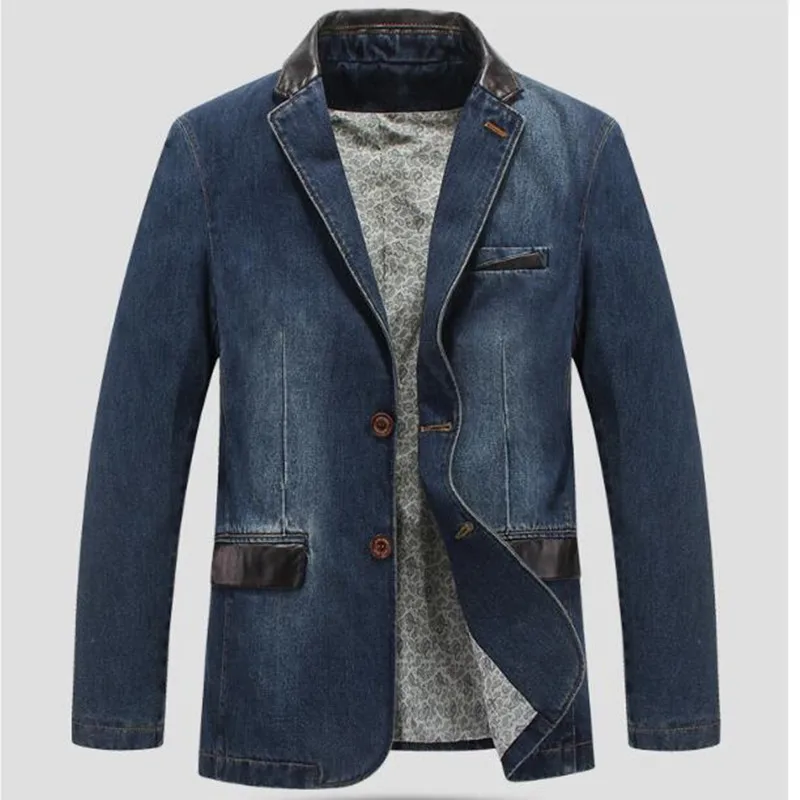 Mens Denim Blazer Men Fashion Cotton Suit Outerwear Male Blue Coat Denim Jacket Men Slim Fit Blazers