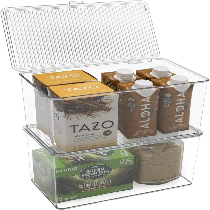 

Organizer Bins with Attached lids | Kitchen Pantry Organization Storage Bins, Small Clear Storage Box for Fridge | Food Storage