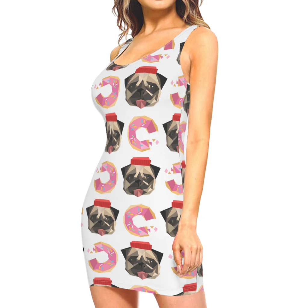 

Мини-юбка в виде головы мопса и пончика, одежда для ночного клуба, фестиваля, Женское боди, юбка, платье без рукавов