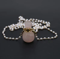 natural rose quartzs pendant necklace essential oil diffuser pendant pearl bead chain for women jewerly party gift 16x29mm
