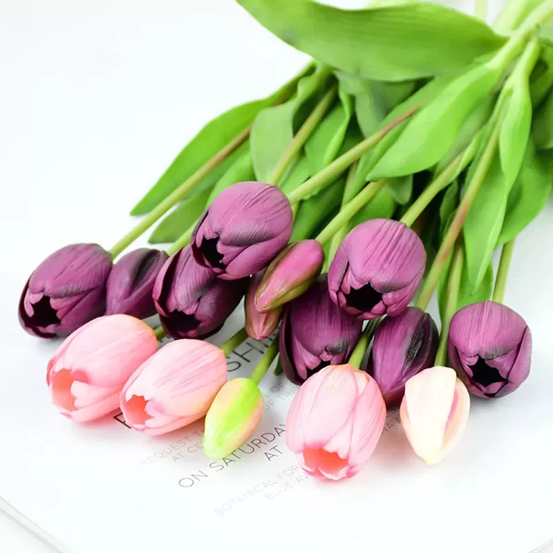

NEW IN 5Pcs/bunch Artificial Tulips Bouquet Real Touch Silicone Fake Flowers for Home Garden Living Room Decoration Wedding Part