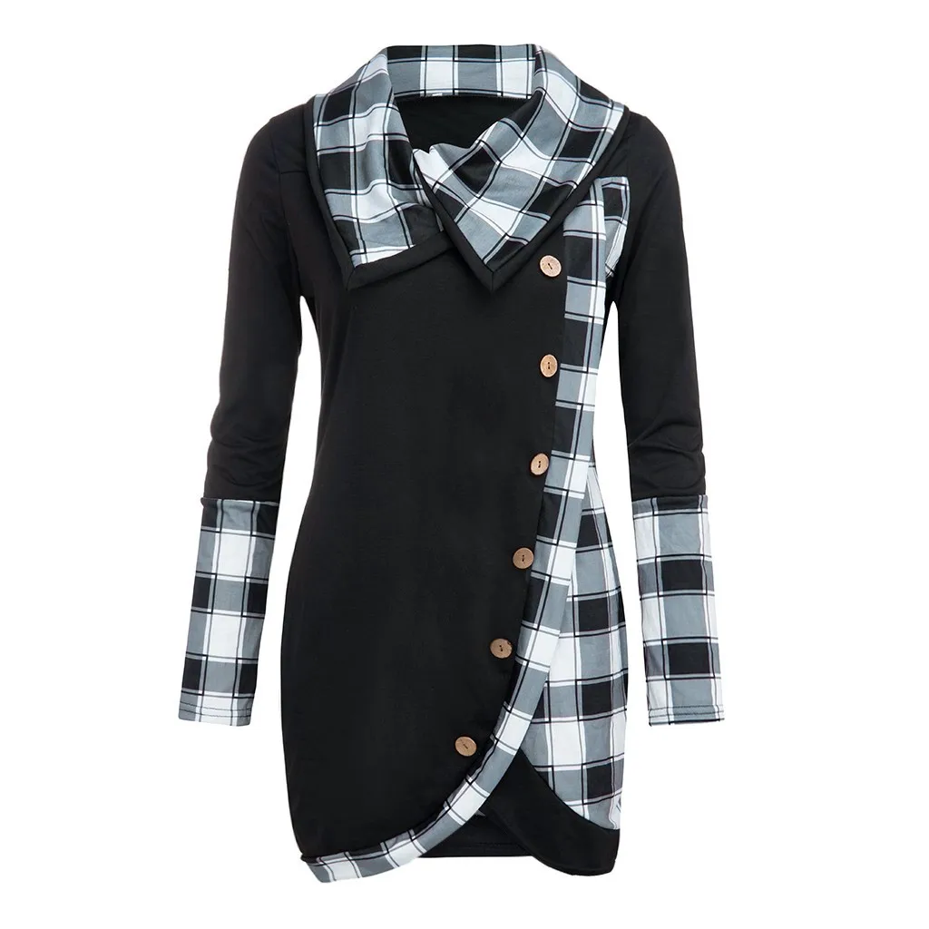 

Blouse for Women Long Sleeve Plaid Turtleneck Tartan Tunic Sweatshirt Pullover Tops Fashion Turtleneck Tunic Blouse