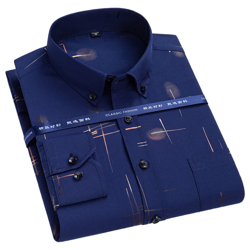 

Luxury Smooth Soft Non Iron Men's Long Sleeve Dress Shirt Designer Fashion Printed Male Business Formal Shirts Button Casual Top