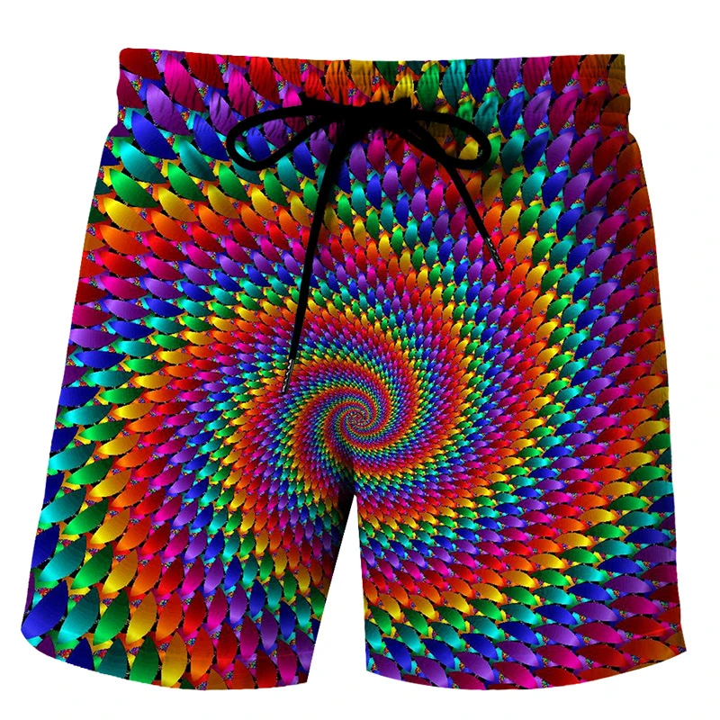 

New Fashion Beach Shorts Trippy Vertigo Colorful 3D Print Men's Casual Board Shorts Swimwear Trousers Male Sportswear ShortPants