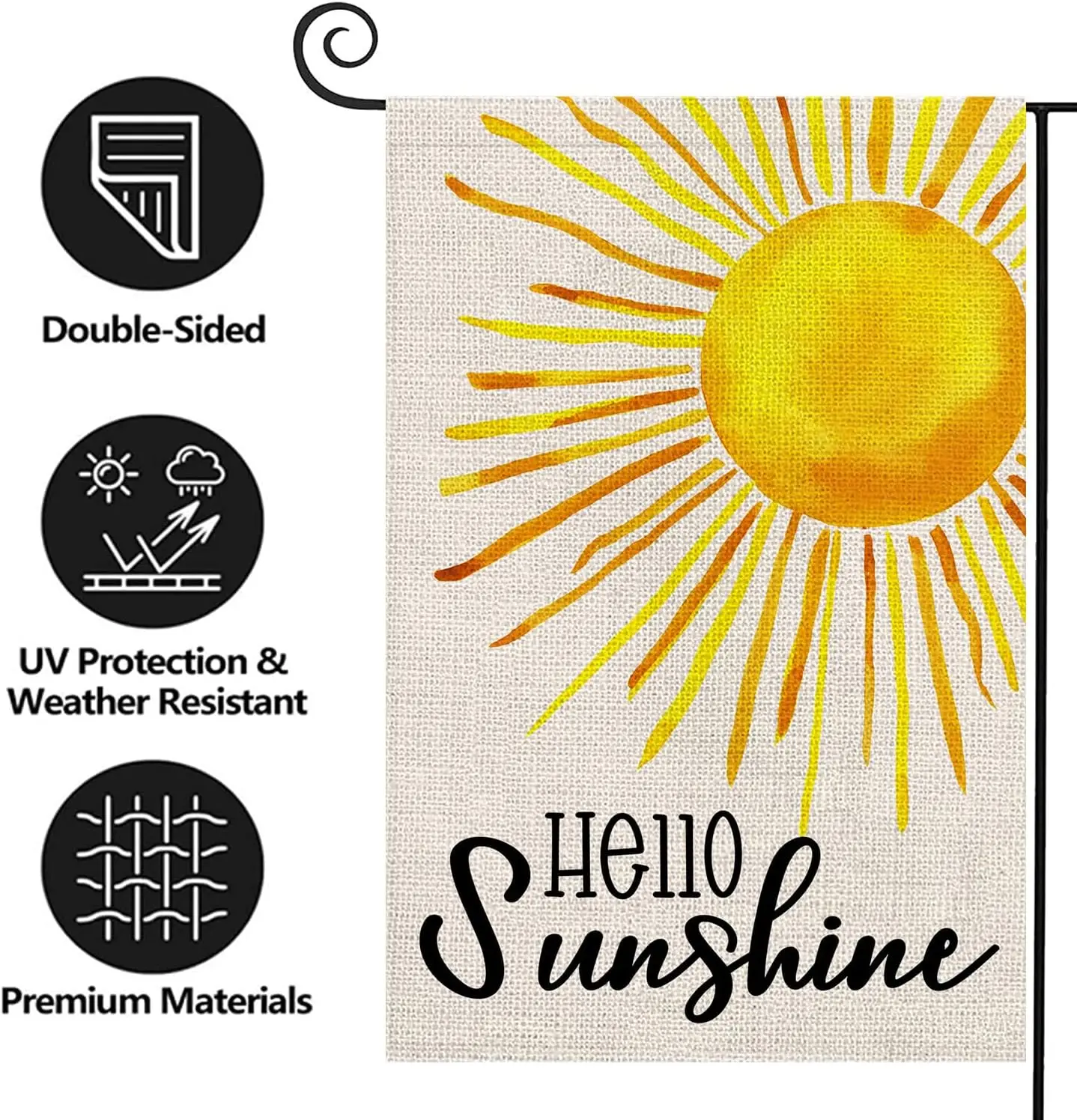 Фото Флаг для сада Texupday Hello Sunshine, двусторонний, вертикальный, из мешковины, в деревенском стиле, для праздников, вечеринок, улицы, двора, весна-лето №3
