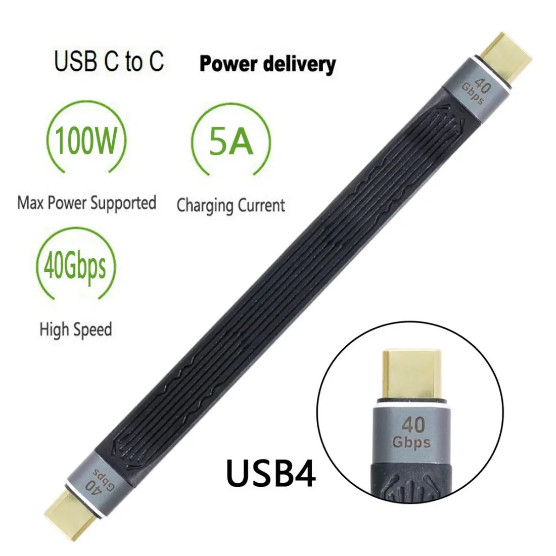 

CY Xiwai 13cm USB-C Type-C Male to Male USB4 40Gbps 100W 8K Flat Slim FPC Data Cable for Laptop & Phone