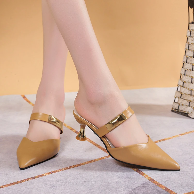 Women's sandals Women Pointed Toe Thin Heel Women Pumps Split Leather High Heels Women Stiletto Heels Rivet Handmade