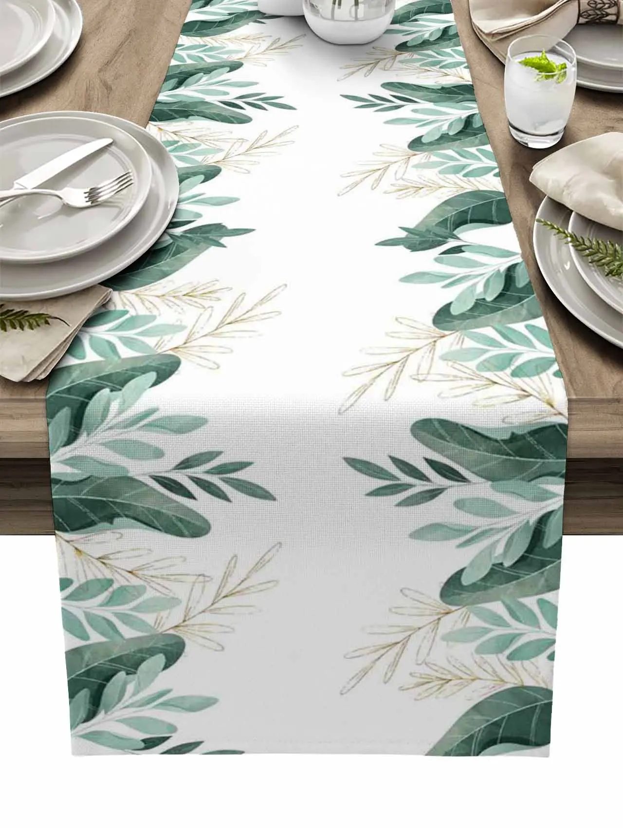 

Green Tropical Plants Leaves Table Runner Wedding Decor Dining Table Runner Kitchen Coffee Table Decor Placemat