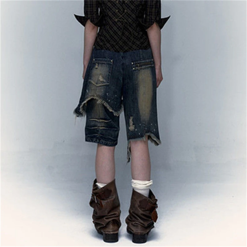 Женские Асимметричные комбинированные летние джинсовые шорты А-силуэта с