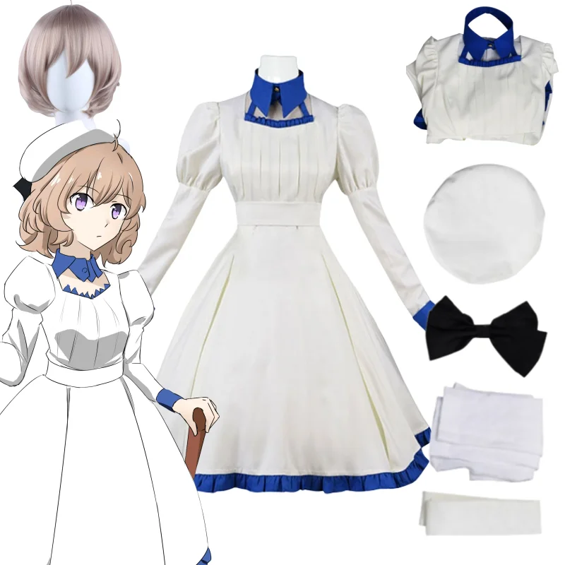 

Anime Invented Inference Iwanaga Kotoko Cosplay Hat Bow with Wig Lovely White Dress Clothing Halloween Carnival Full Set Costume