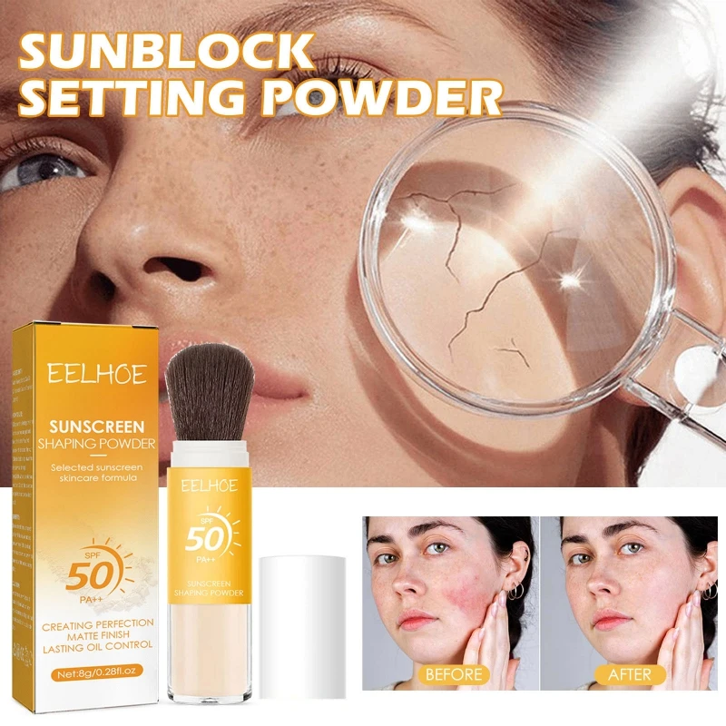 

8g Face Sunscreen Shaping Powder Skin Care Maquiagem Matte Finish Oil Control Long Lasting Waterproof Lightweight SPF 50 PA++