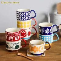 Japanese Retro Ins Ceramic Ear Print Coffee Cup Can Be Stacked With Creative Mug Couple Breakfast Milk Cup Gift