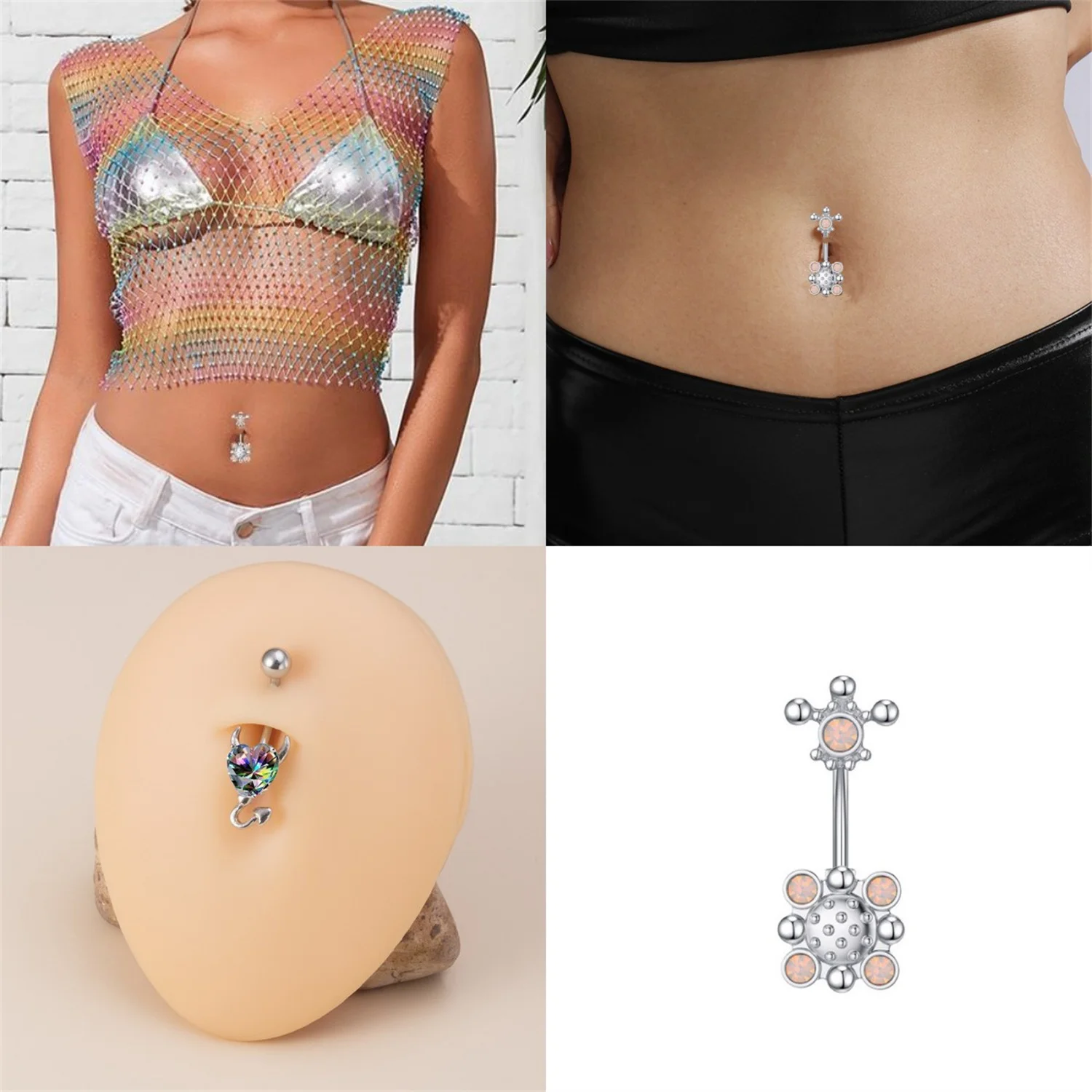 

1Pcs Steel Garnet Heart Zircon Crystal Devil Heart Belly Button Rings Navel Piercings Women Fashion Jewelry