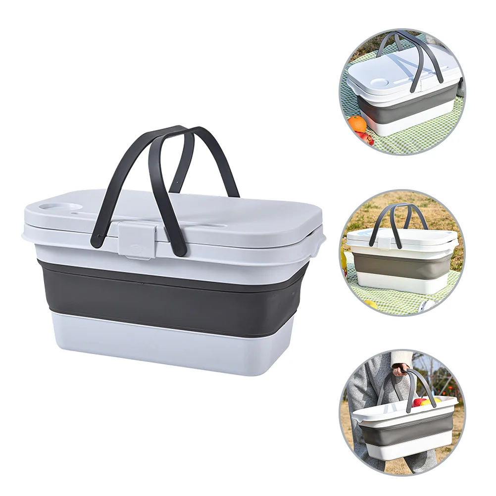 

Household Camping Basket Handheld Basket Folding Storage Basket with Lid