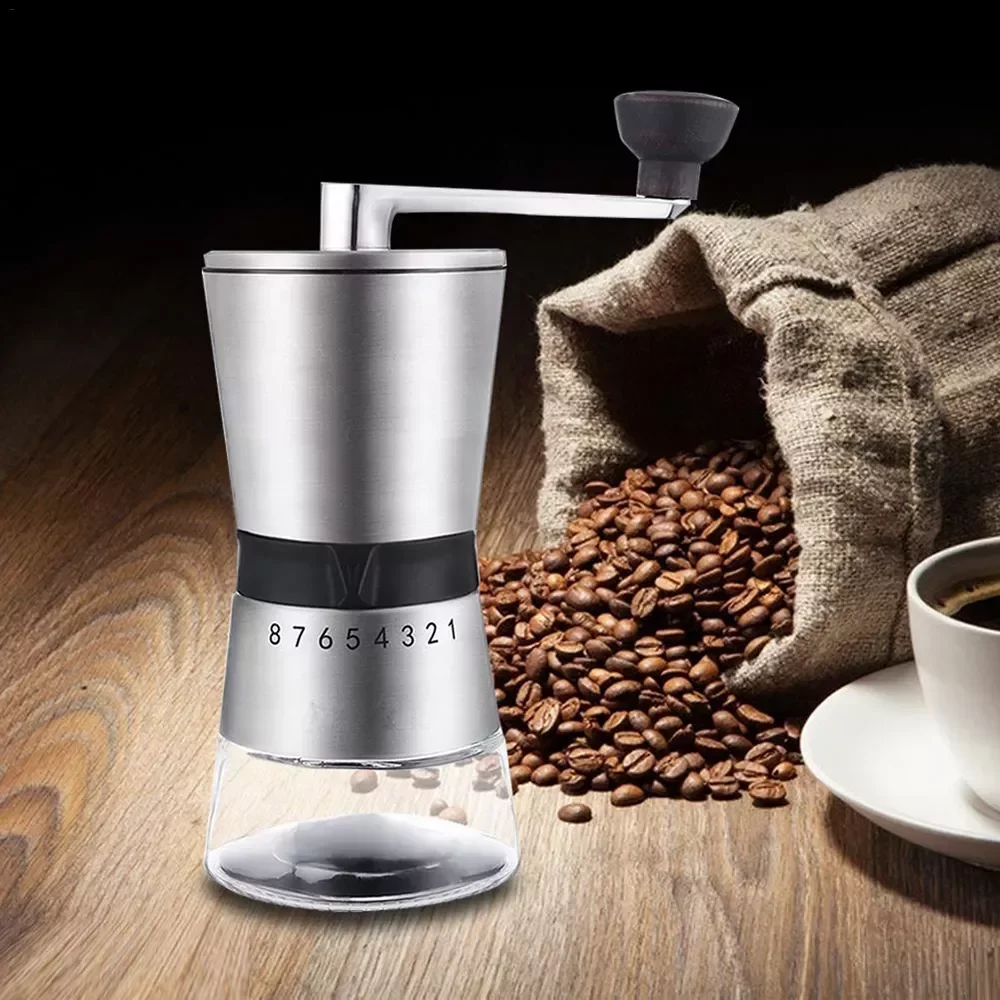 

1Set Manual Coffee Grinder Stainless Steel Ceramic Burr Portable Hand Crank Grinder Hand Grind Coffee Machine Kitchen Tools Acce