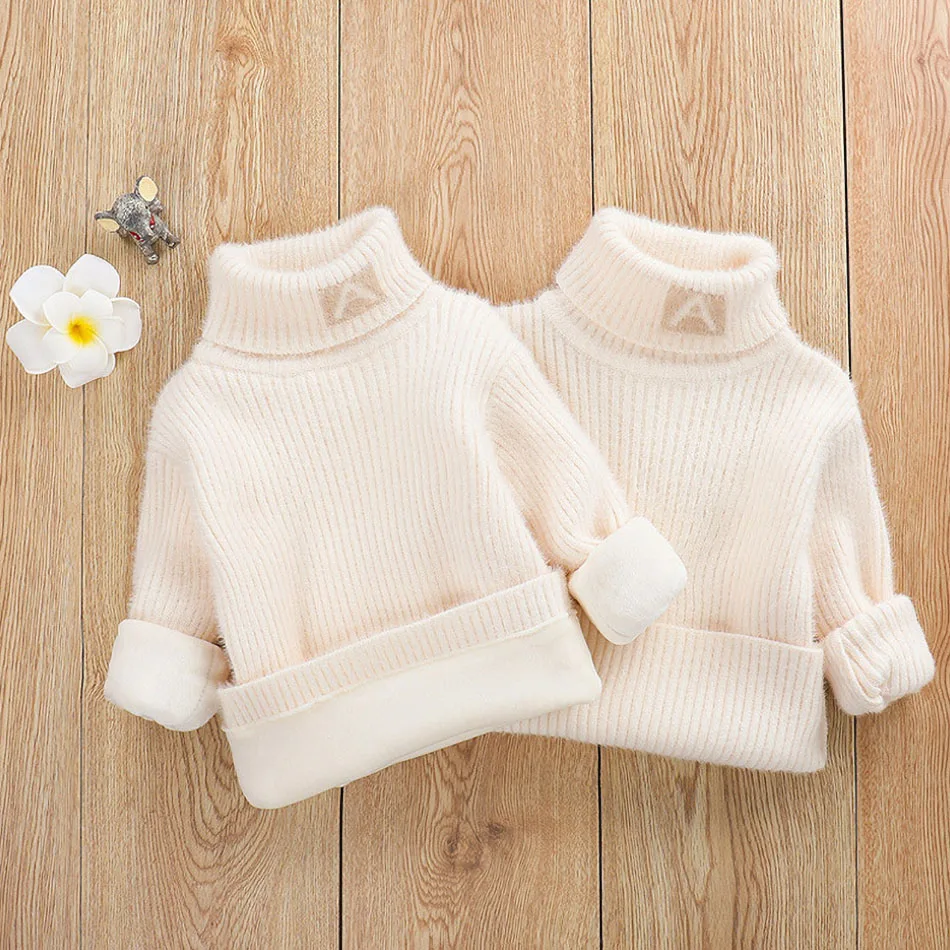 

Baby Sweaters Girl Autumn Winter Clothes Kids Korean Ribbed Knitwear Children Turtleneck Jersey White Black Pink Fashion Jumpers