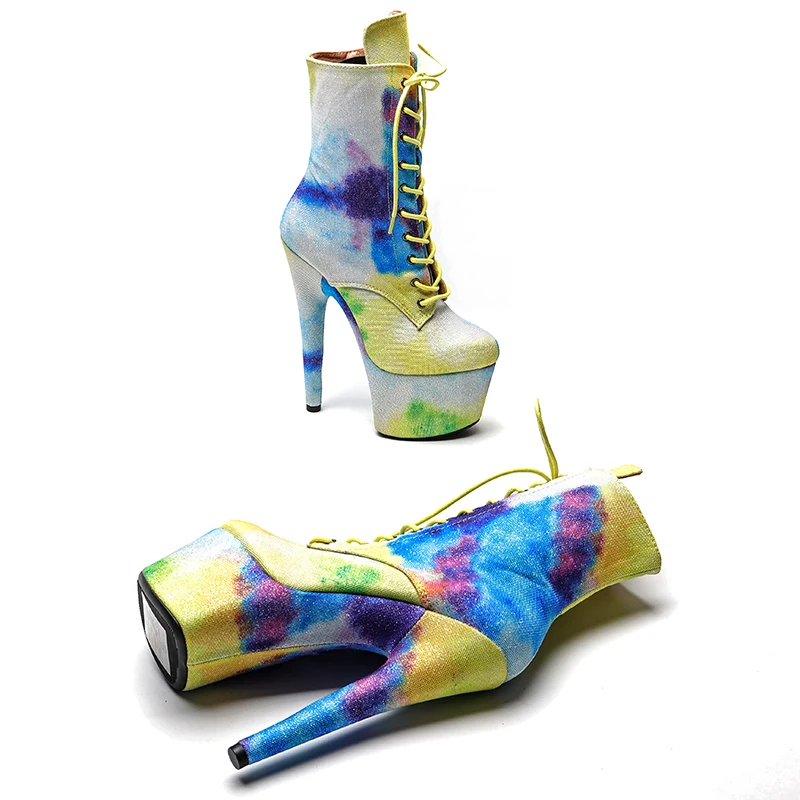 Leecabe 17CM/7inches  Pole dancing shoes Club Stripper Shoes Steel Tube Dancing High Heel platform boot 3B