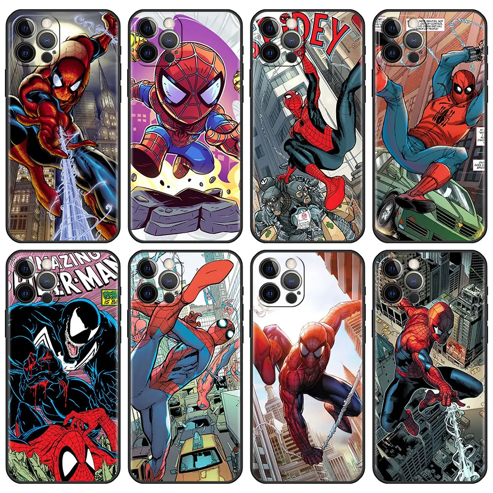 

Marvel Comics Spider Man Case For Apple iPhone 13 12 Pro Max 11 XR SE 2020 7 8 Plus Phone Cover X Xs 6S 6 5 5S Silicone Shell