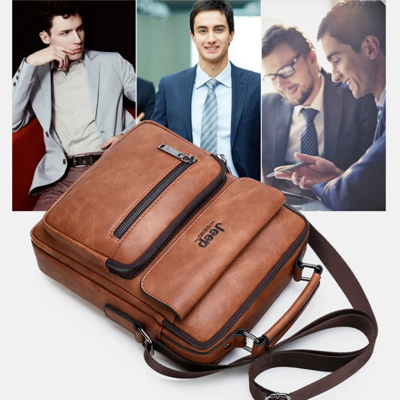 Men'S Shoulder Strap Handbags Bag Briefcase Purse Leather Bolsas Square Messenger Cross Business Crossbody Side Bag For Men
