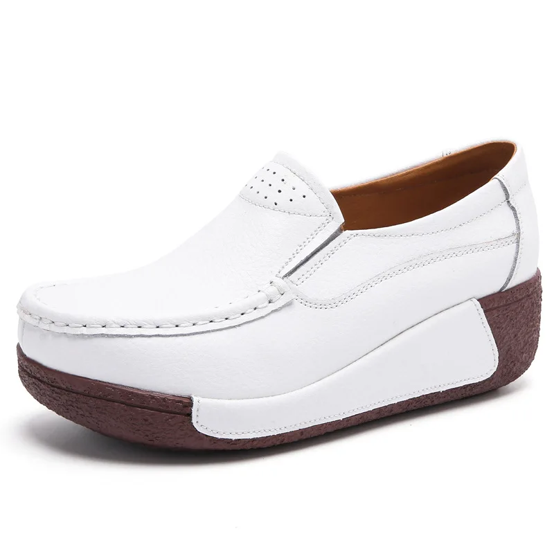 Женские кроссовки из натуральной воловьей кожи повседневные дышащие на танкетке