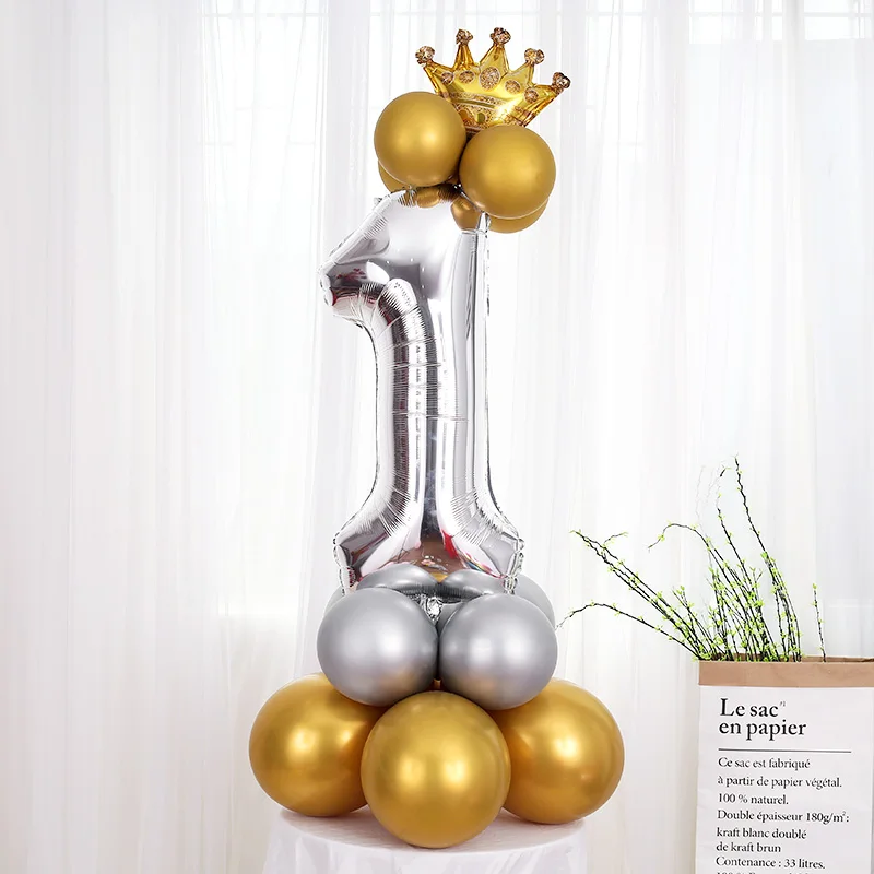 

17pcs Silver Number Crown Foil Balloon Gold Metallic Latex Balloons Birthday Party Decorations First Anniversaire Baby Shower