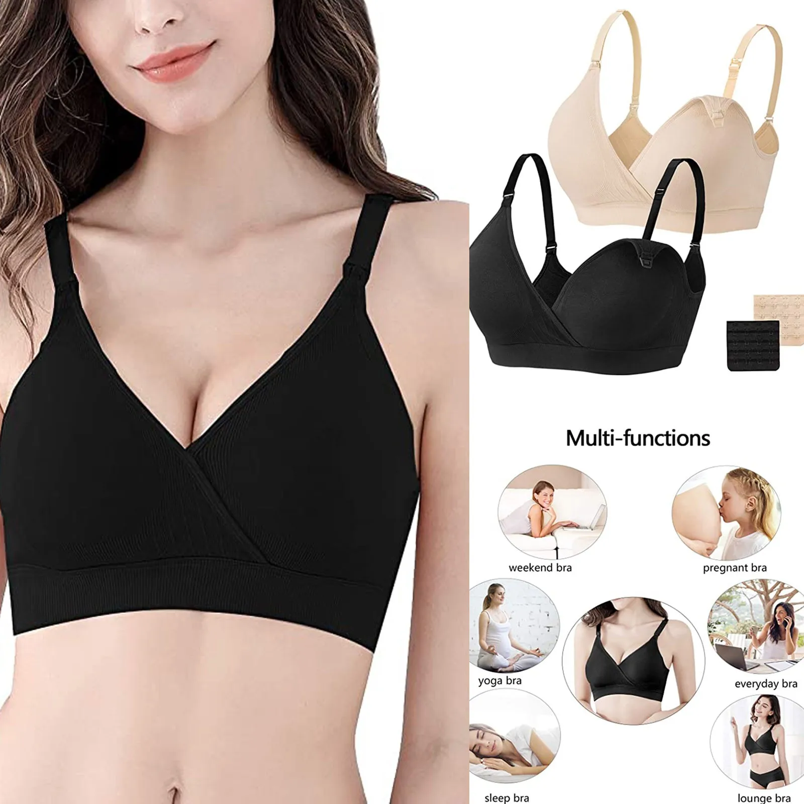 

2pc Pregnant Woman Nursing Bras Workout Breast Feeding Bra-padded Seamless High Impact Support Bra Push Up Bralette Underwear