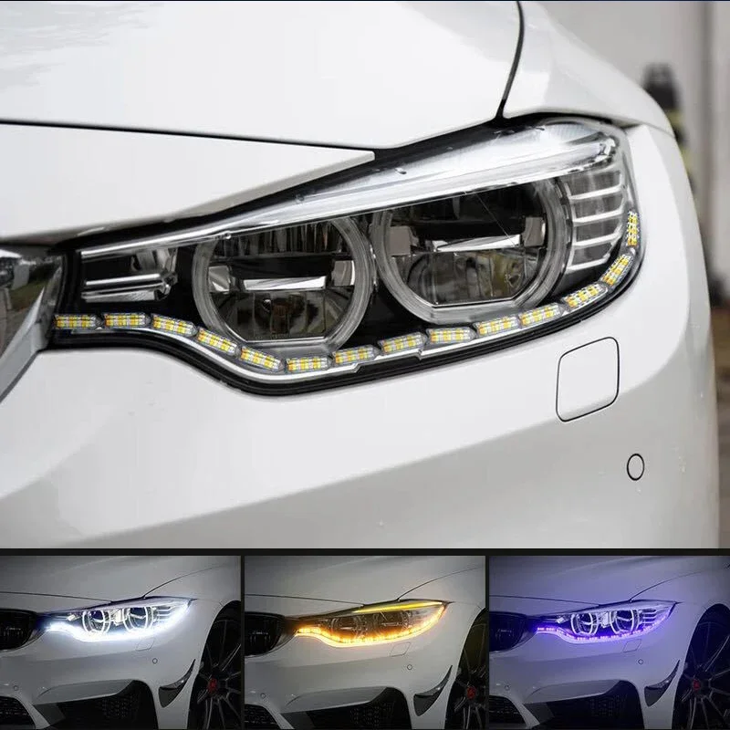 

2 шт. Drl Гибкая хрустальная светодиодная лента «Слезы ангела» для бега дневного света Гибкая 3-цветная лампа с указателем поворота Дневные ходовые огни