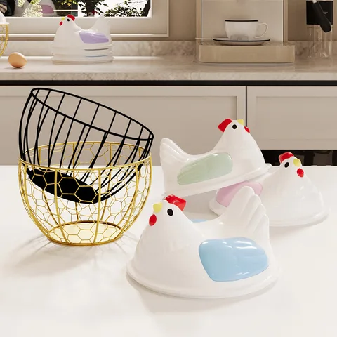 Корзина для куриных яиц, металлическая проволока, кухонное хранилище, мультяшный милый портативный органайзер для овощей и фруктов, держатель для свежих яиц, украшение для дома