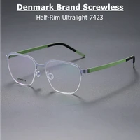 denmark brand half rim titanium glasses frame women ultra light blue light eyeglasses 7423 men screwless prescription eyewear