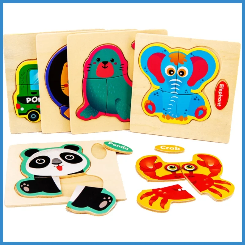 

Деревянный 3D-пазл, пазлы для детей, деревянные 3D-пазлы с мультяшными животными, интеллектуальные детские развивающие игрушки для детей