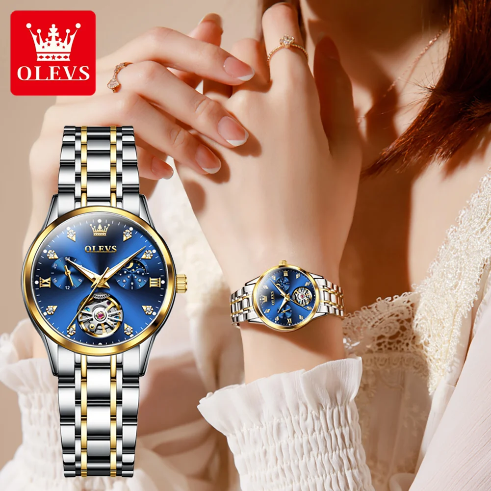 

OLEVS 6608 Automatic Mechanical Watch For Women Deep Waterproof Luminous Moon Phase Hand Clock Original Luxury Women's Watches