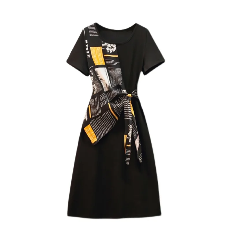 

Женское летнее платье-миди из хлопка, с круглым вырезом и коротким рукавом