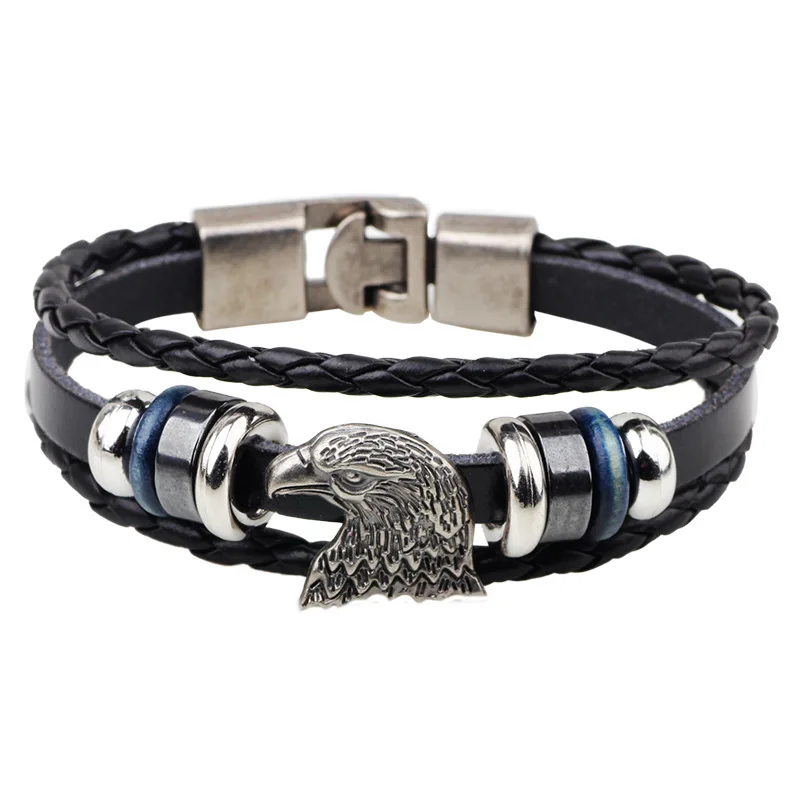 

Kirykle Metal Eagle Accessory Braided Leather Triple Layers Bracelet For MEN