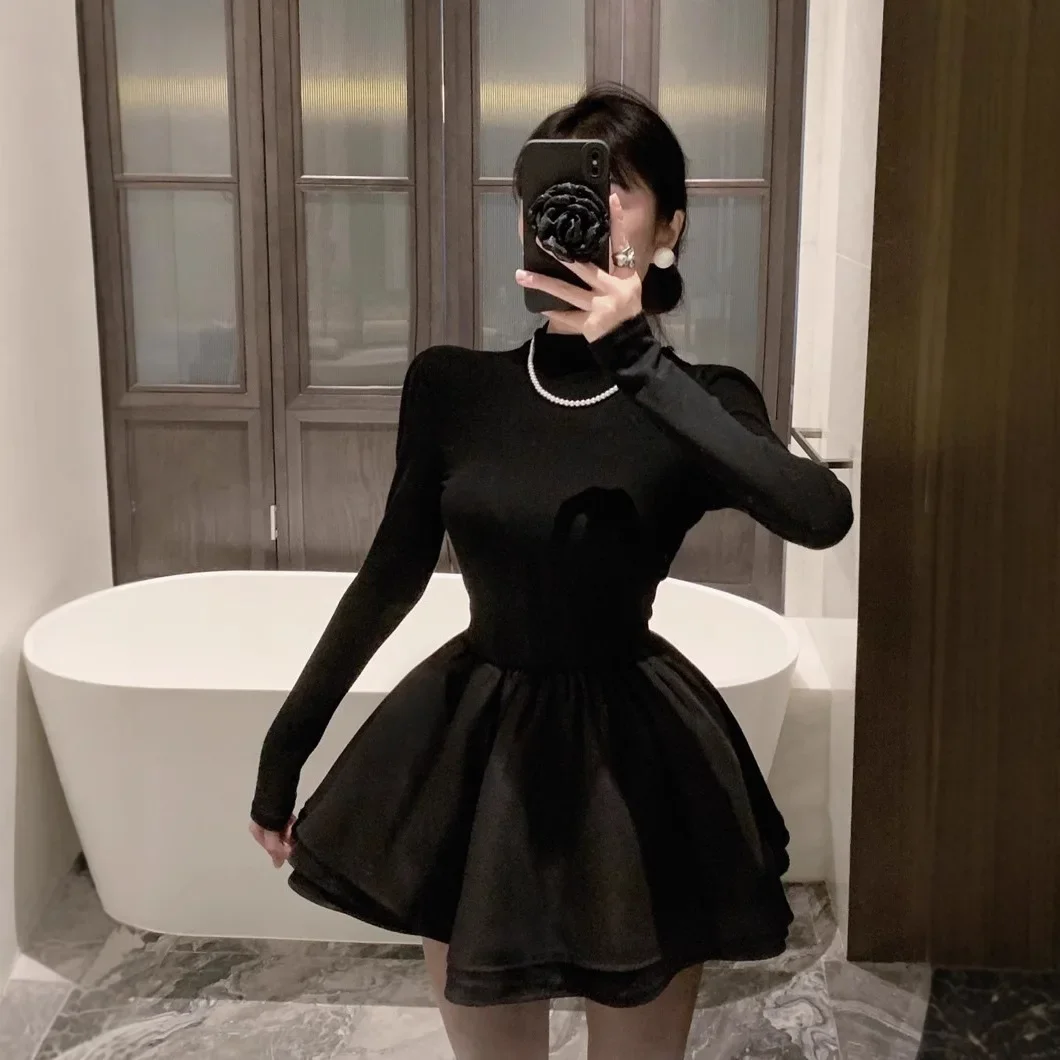 Твидовое женское осенне-зимнее платье полуполо/челюстковая шея внутренняя