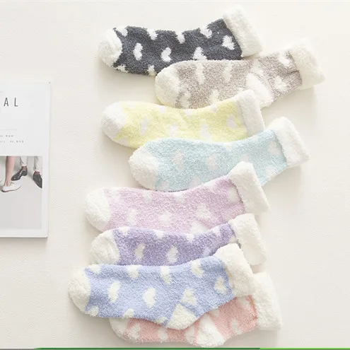 5pairs Autumn and Winter New Love Flip Coral Fleece Socks Thickened Warm Floor Socks Sleeping Socks Women's Socks