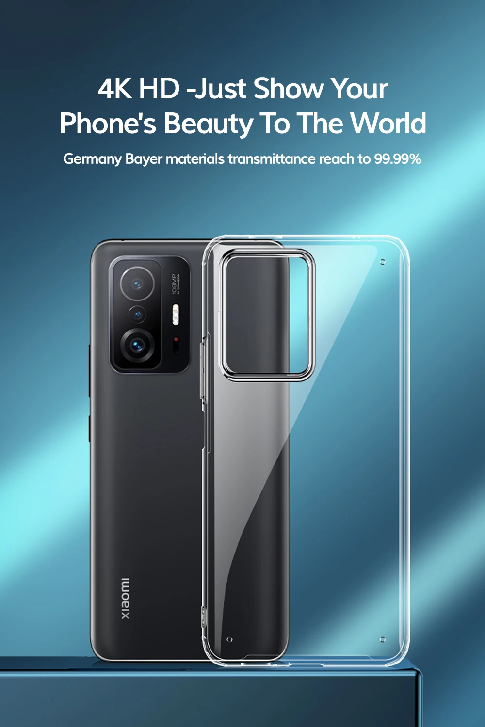 Ceny Odporny Na Wstrząsy Twardy Futerał UFLAXE Dla Xiaomi 11T / 11T Pro WLONS Niemcy Bayer 4K HD Krystalicznie Czysta Tylna Pokrywa Anty-żółta Obudowa