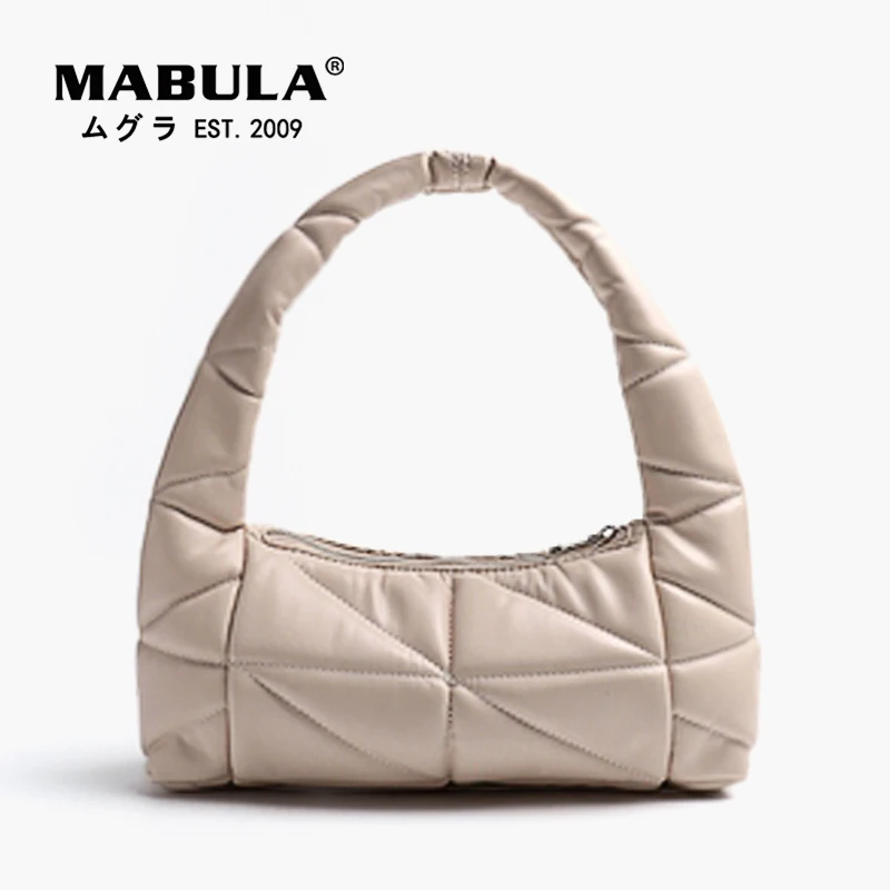 

MABULA Luxury Quilted Shoulder Bag for Women Geometric Design Pu Leather Underarm Hobo Purse Small Fashion Top Handle Handbag