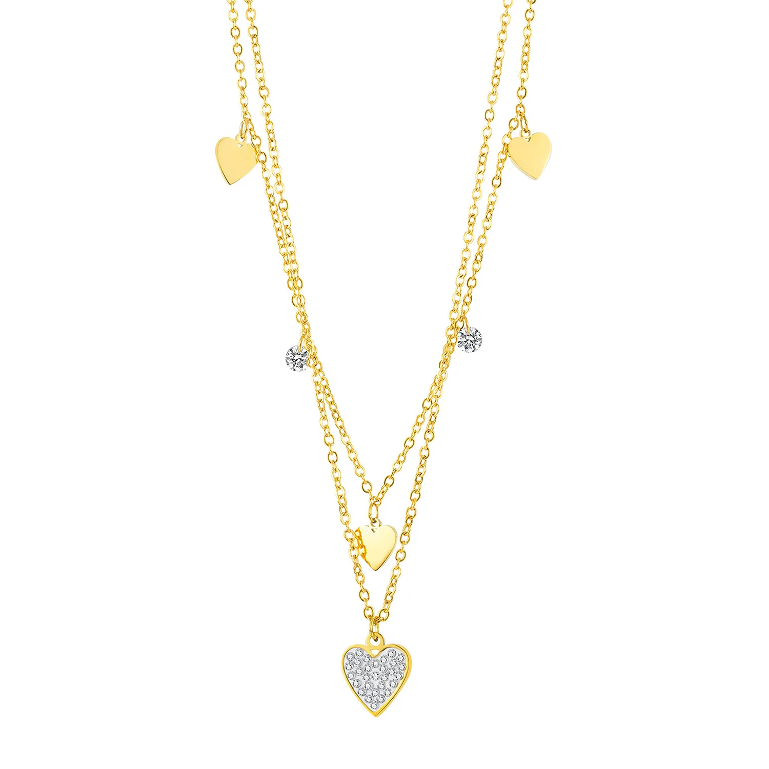 

Bohemian Tassel Stainless Steel Necklace Double Layered Choker with Disc Love Heart Pendant Necklace Gold Jewelry