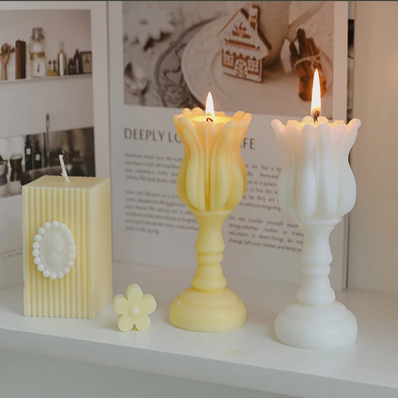 Home decorative candle Tulip candlestick flower scented candle room table decorative centerpiece birthday gifts photo props
