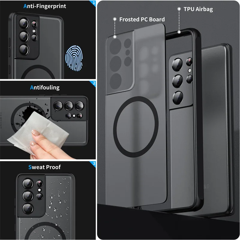 Suitable for Samsung S23 S22 S21 Magnetic Mobile Phone Case A53 A52 A72 A73 Matte Anti-fall Protective Samsung S22 Ultra Case