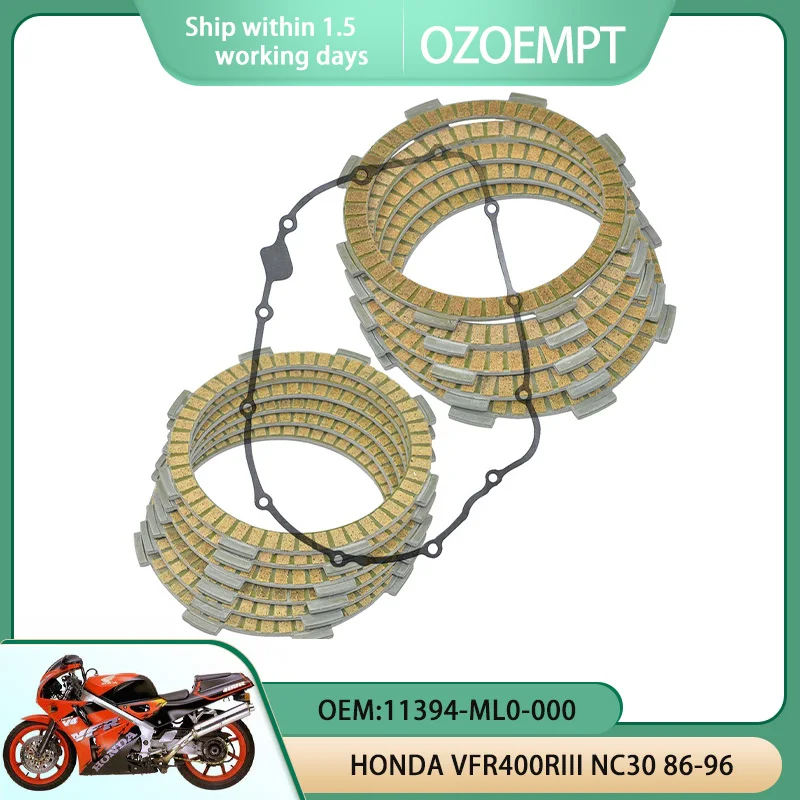 

OZOEMPT Motorcycle Clutch Disc Set and Cover Gasket Apply to HONDA VFR400RIII NC30 86-96