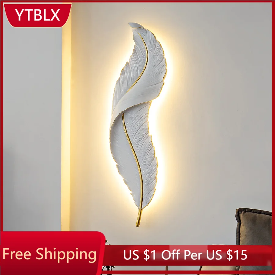 

Современный настенный светильник с белыми перьями, светодиодное бра светодиодный украшения интерьера, гостиной, спальни, коридора, фоновая...