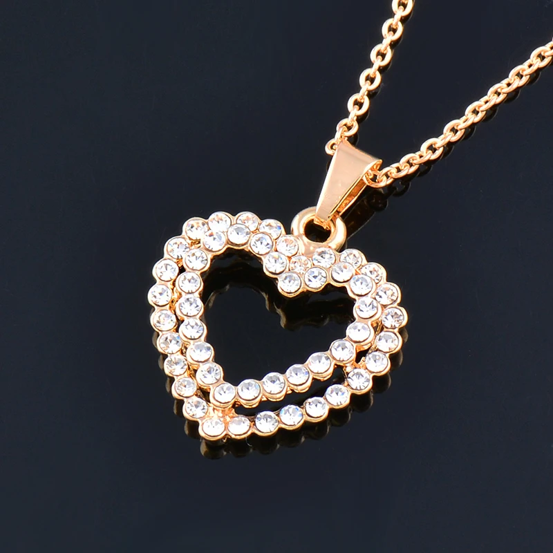 

KIOOZOL korean fashion Heart Pendants and necklaces Cubic Zirconia Necklace For Women Rose Gold Silver Color Chain 610 KO1