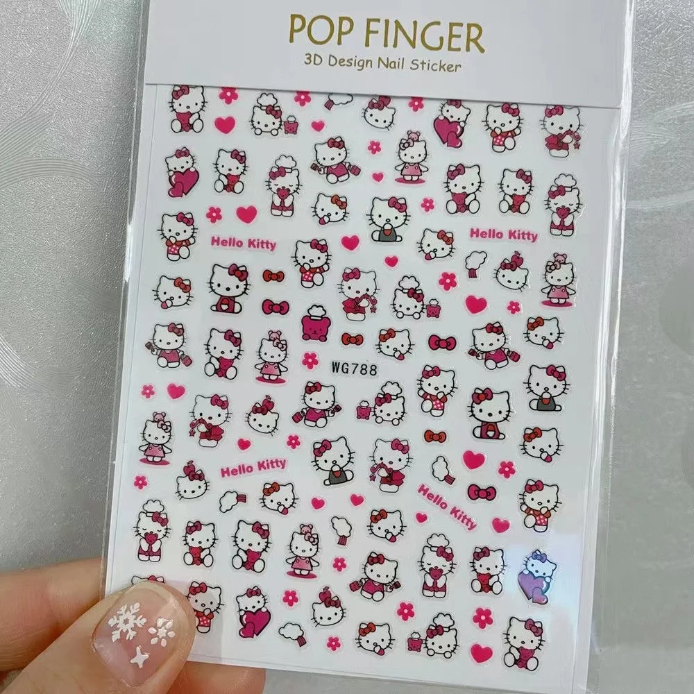 1PCS Sanrio Cute Hello Kitty Stickers For Nails Cartoon Kuromi Nail supplies Accessories Anime Characters Press On
