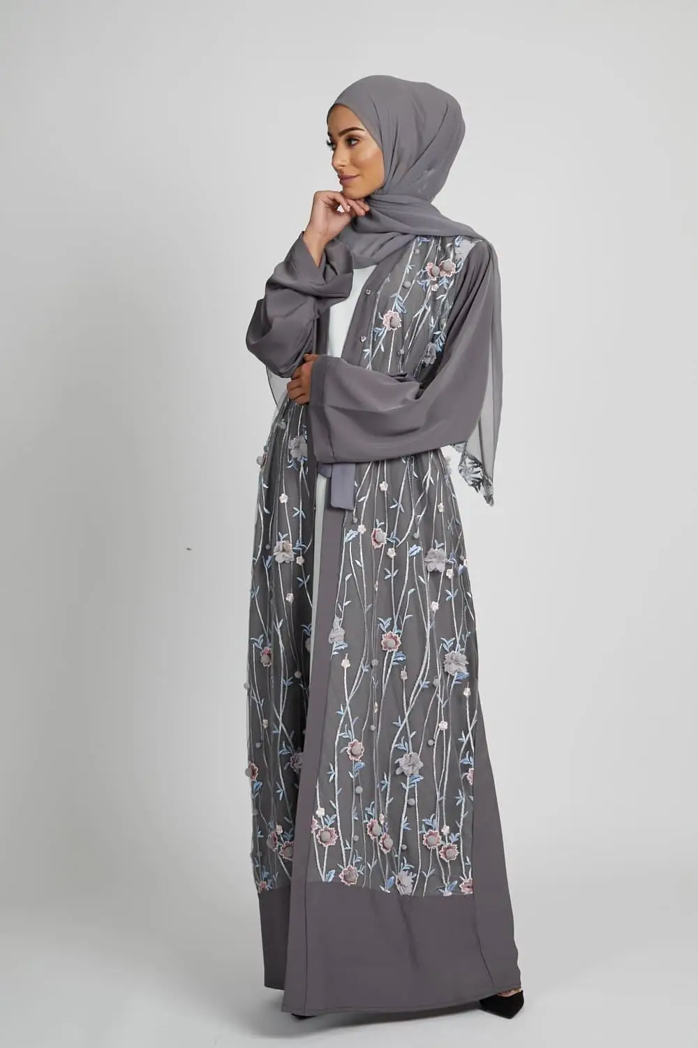 Вышитая искусственная мусульманская кафтан, длинное платье на шнуровке с аппликацией, Дубай, джилбаб, хиджаб, халат, кафтан, Рамадан, абайя