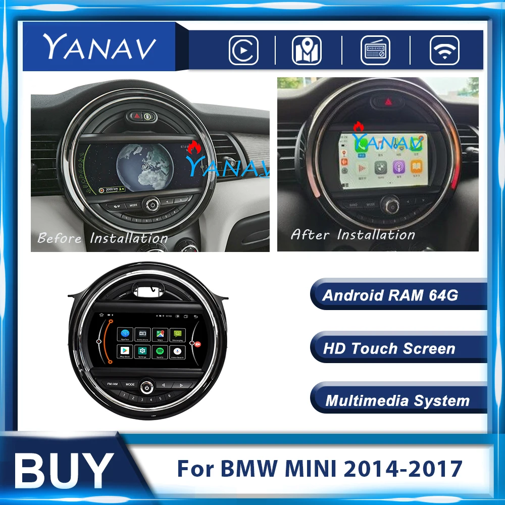 

2 Din Android Car Radio Head Unit GPS Navigation For BMW MINI 2014-2017 Auto Stereo Receiver Multimedia MP3 Player With Carplay