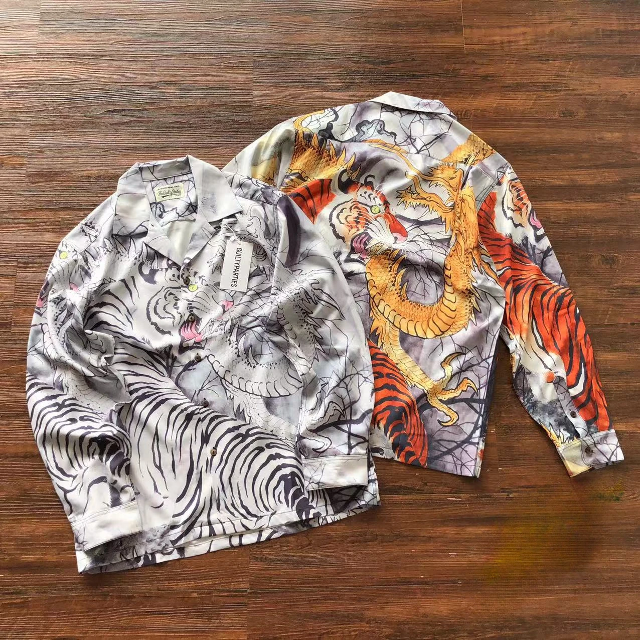 

Summer new WACKO MARIA Shirts Men Women 1:1 Best Quality Hawaii Dragon Long Sleeve Shirt