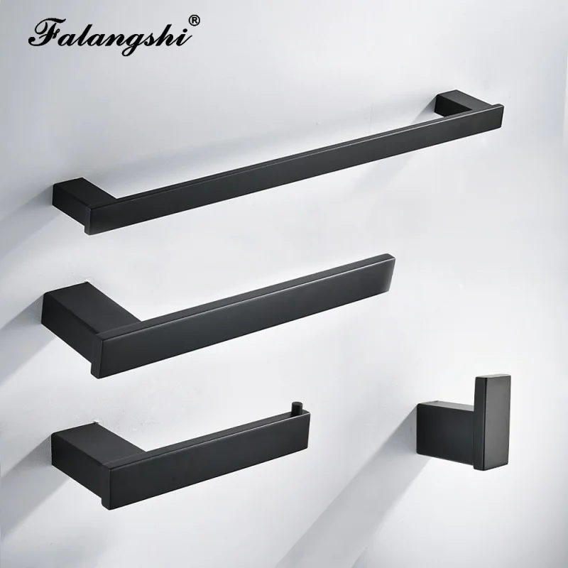 

High Quality Bathroom Hardware Set 304 Stainless Steel Robe Hook Paper Holder Towel Bar Matte Black Screwed Wall Mounted WB8850