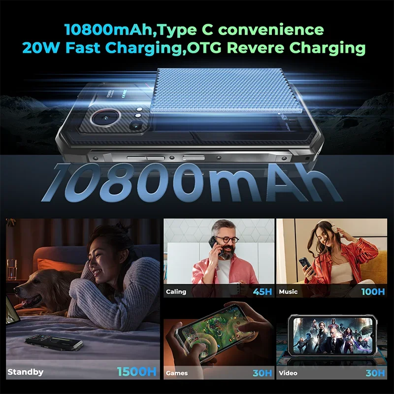 Прочный телефон HOTWAV Hyper 7S 5G 6,6 дюйма HD + 120 Гц 4 ГБ ОЗУ + 256 ГБ ПЗУ Unisoc T8200 IP68IP69K 10800 мАч 20 Вт Android 15 NFC смартфон (art.: 3920d2abe0c3c) - 3920d2abe0c3c